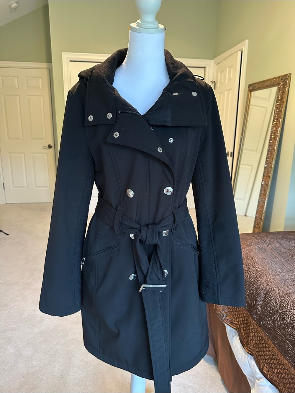 Calvin Klein Black Double-Breasted Trench Coat with Belt